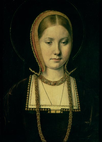 Porträt einer Frau, möglicherweise Katharina von Aragon (1485-1536), ca. 1503-4 von Michiel Sittow